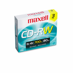 MAX630030 CD-RW Discs, 700MB/80min, 4x, w/Slim Jewel Cases, Silver, 3/Pack By MAXELL CORP. OF AMERICA