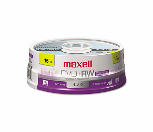MAX634046 DVD+RW Discs, 4.7GB, 4x, Spindle, Silver, 15/Pack By MAXELL CORP. OF AMERICA