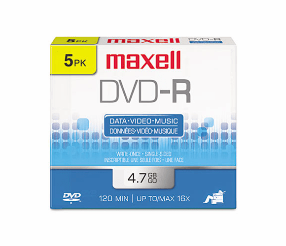 MAX638002 DVD-R Discs, 4.7GB, 16x, w/Jewel Cases, Gold, 5/Pack By MAXELL CORP. OF AMERICA