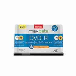 MAX638022 DVD-R Recordable Discs, 4.7GB, 16x, Spindle, White, 50/Pack By MAXELL CORP. OF AMERICA