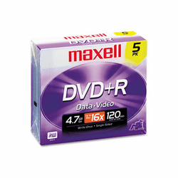 MAX639002 DVD+R Discs, 4.7GB, 16x, w/Jewel Cases, Silver, 5/Pack By MAXELL CORP. OF AMERICA