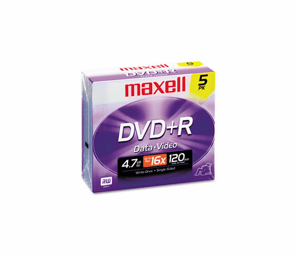 MAX639002 DVD+R Discs, 4.7GB, 16x, w/Jewel Cases, Silver, 5/Pack By MAXELL CORP. OF AMERICA