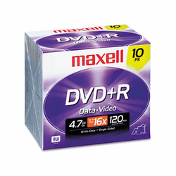 MAX639005 DVD+R Discs, 4.7GB, 16x, w/Jewel Cases, Silver, 10/Pack By MAXELL CORP. OF AMERICA