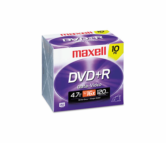 MAX639005 DVD+R Discs, 4.7GB, 16x, w/Jewel Cases, Silver, 10/Pack By MAXELL CORP. OF AMERICA