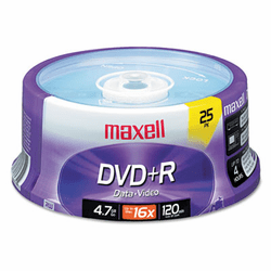 MAX639011 DVD+R Discs, 4.7GB, 16x, Spindle, Silver, 25/Pack By MAXELL CORP. OF AMERICA