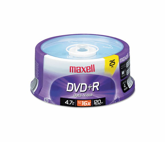 MAX639011 DVD+R Discs, 4.7GB, 16x, Spindle, Silver, 25/Pack By MAXELL CORP. OF AMERICA