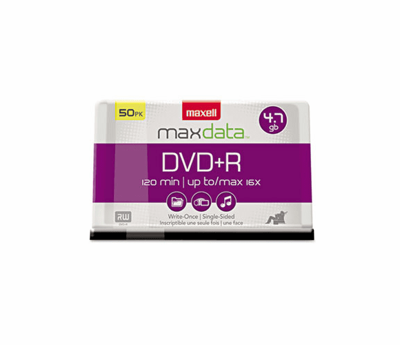 MAX639013 DVD+R Discs, 4.7GB, 16x, Spindle, Silver, 50/Pack By MAXELL CORP. OF AMERICA