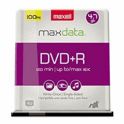 MAX639016 DVD+R Discs, 4.7GB, 16x, Spindle, Silver, 100/Pack By MAXELL CORP. OF AMERICA