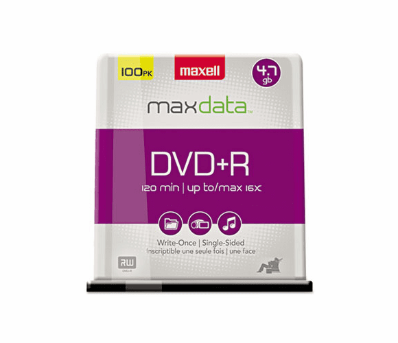 MAX639016 DVD+R Discs, 4.7GB, 16x, Spindle, Silver, 100/Pack By MAXELL CORP. OF AMERICA