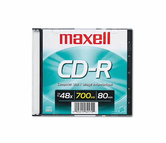 MAX648201 CD-R Disc, 700MB/80min, 48x, w/Slim Jewel Case, Silver By MAXELL CORP. OF AMERICA