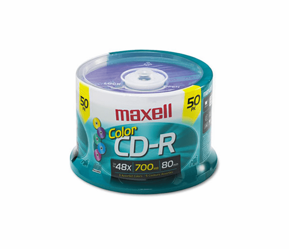 MAX648251 CD-R Discs, 700MB/80min, 48x, Spindle, Assorted Colors, 50/Pack By MAXELL CORP. OF AMERICA