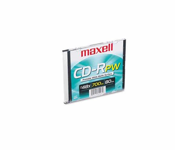 MAX648721 CD-R Disc, 650MB/74min, 48x, w/Slim Jewel Case, Printable White Surface By MAXELL CORP. OF AMERICA