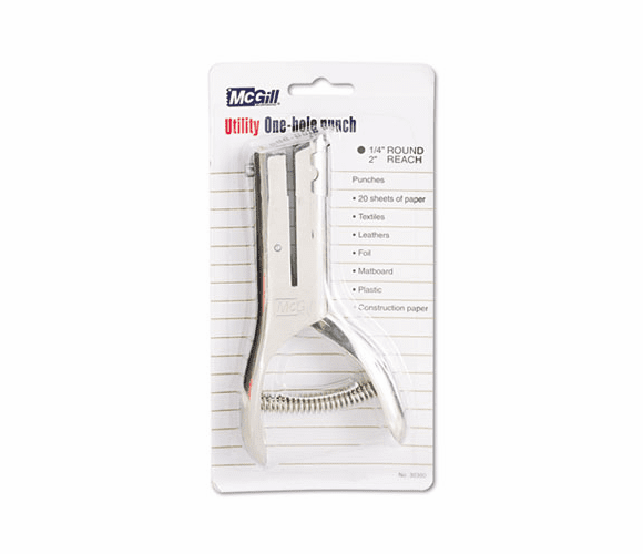MCG303 20-Sheet Heavy-Duty One-Hole Utility Punch, 1/4" Holes, Nickel-Plated Steel By MCGILL METAL PRODUCTS CO.
