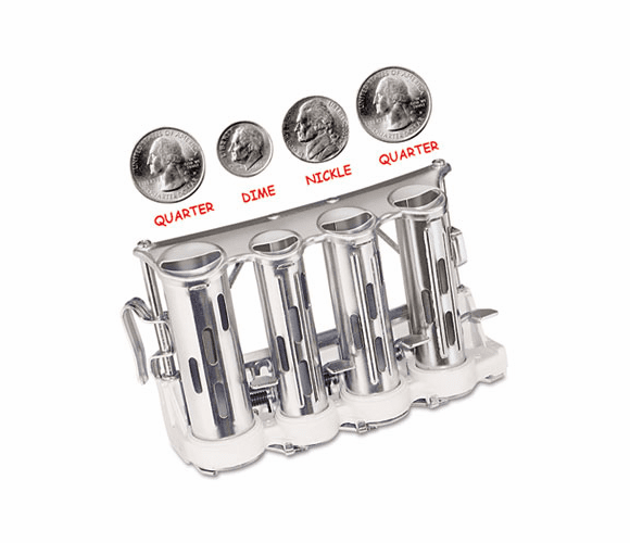 MCGNO4 Nickel-Plated Steel Coin Dispenser with Dime, Nickel and Two Quarter Barrels By MCGILL METAL PRODUCTS CO.