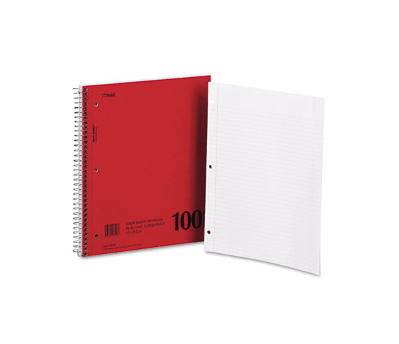 MEA06546 Spiral Bound 1 Subject Notebook, College Rule, White, 100 Sheets/Pad By MEAD PRODUCTS