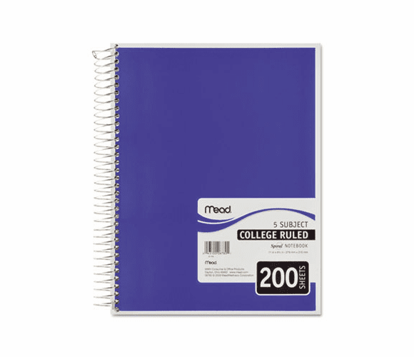 MEA06780 5 Subject Notebook, College Rule, 8-1/2 x 11, White, 200 Sheets/Pad By MEAD PRODUCTS