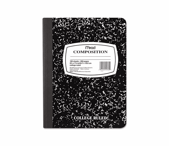 MEA09932 Wireless Composition Book, College Rule, 9-3/4 x 7-1/2, White, 100 Sheets By MEAD PRODUCTS