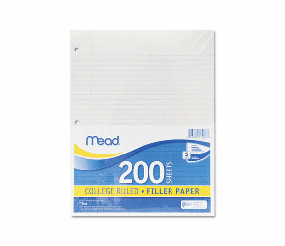 MEA17208 Economical 16-lb. Filler Paper, College Ruled, 11 x 8-1/2, White, 200 Shts/Pk By MEAD PRODUCTS