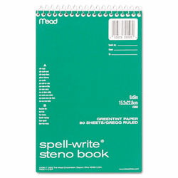 MEA43080 Spell-Write Steno Book, Gregg Rule, 6 x 9, Green, 80 Sheets/Pad By MEAD PRODUCTS