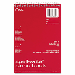 MEA43082 Spell-Write Steno Book, Gregg Rule, 6 x 9, White, 80 Sheets/Pad By MEAD PRODUCTS