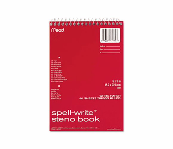 MEA43082 Spell-Write Steno Book, Gregg Rule, 6 x 9, White, 80 Sheets/Pad By MEAD PRODUCTS