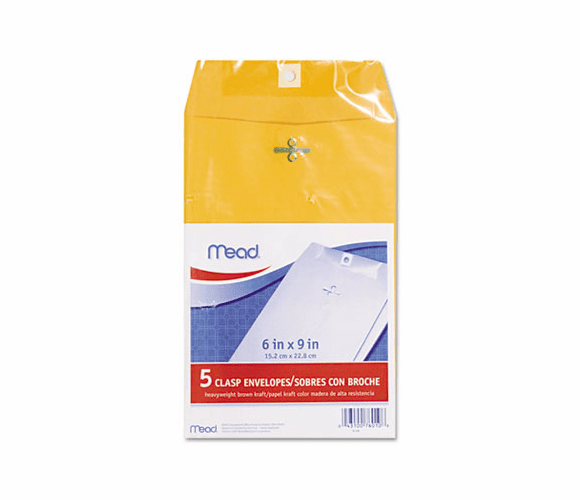 MEA76010 Clasp Envelope, 6 x 9, 24lb, Kraft, 5/Pack By MEAD PRODUCTS