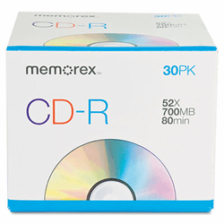 MEM04531 CD-R Discs, 700MB/80min, 52x, w/Slim Jewel Cases, Silver, 30/Pack By MEMOREX