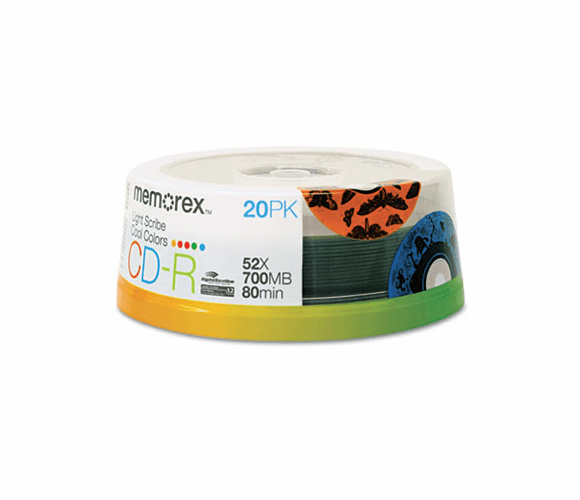 MEM04534 CD-R Recordable Disc, LightScribe, 700MB, Spindle, 20/Pk By MEMOREX