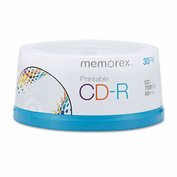 MEM04725 CD-R Discs, 700MB/80min, 52x, Spindle, White, 30/Pack By MEMOREX