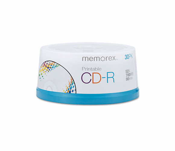 MEM04725 CD-R Discs, 700MB/80min, 52x, Spindle, White, 30/Pack By MEMOREX