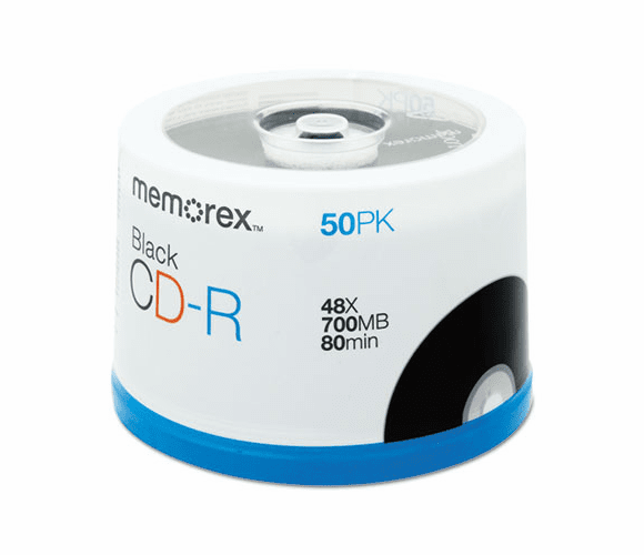 MEM04751 CD-R Discs, 700MB/80min, 48x, Spindle, Black, 50/Pack By MEMOREX