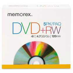 MEM05514 DVD+RW Discs, 4.7GB, 5/Pack By MEMOREX