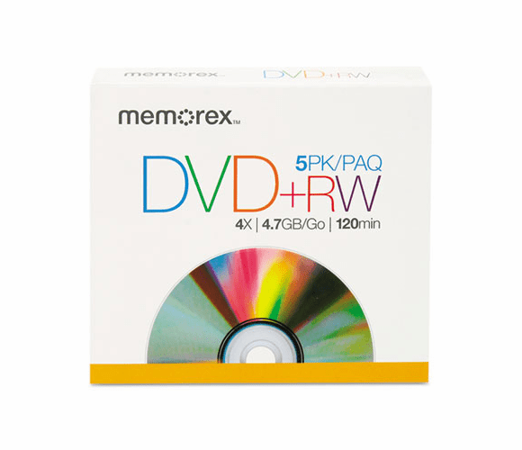 MEM05514 DVD+RW Discs, 4.7GB, 5/Pack By MEMOREX