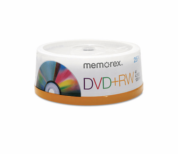 MEM05541 DVD+RW Discs, 4.7GB, 4x, Spindle, Silver, 25/Pack By MEMOREX