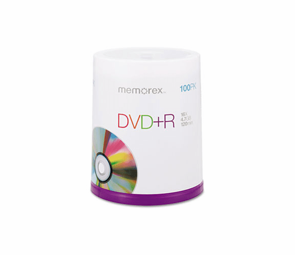 MEM05621 DVD+R Discs, 4.7GB, 16x, Spindle, Silver, 100/Pack By MEMOREX