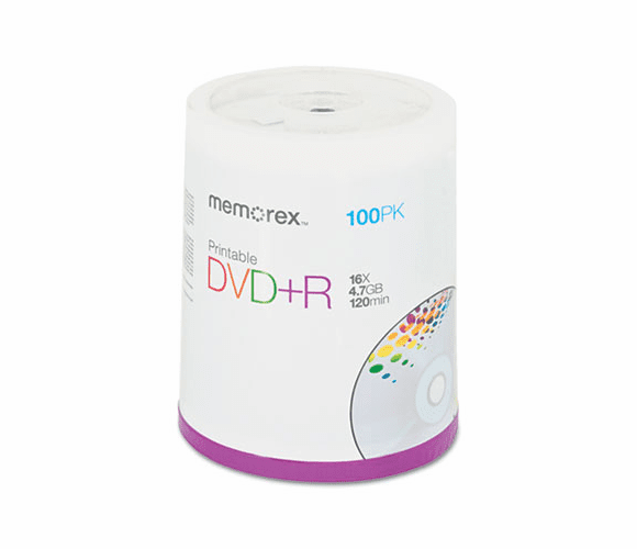 MEM05623 Inkjet Printable DVD+R Discs, 4.7GB, 16x, Spindle, Matte White, 100/Pack By MEMOREX