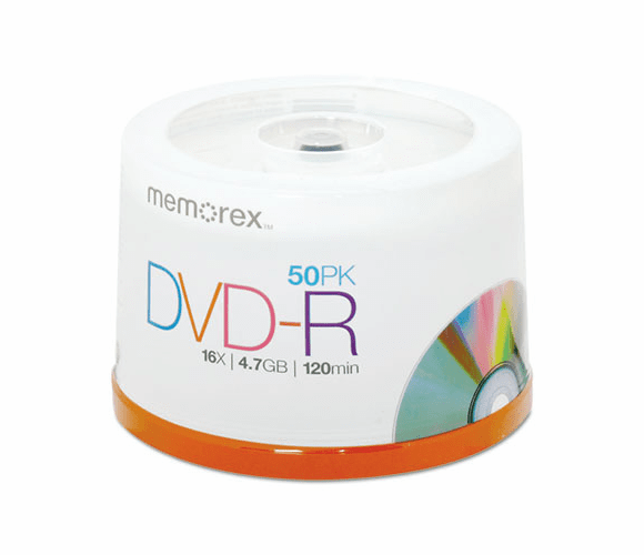 MEM05639 DVD-R Discs, 4.7GB, 16x, Spindle, Silver, 50/Pack By MEMOREX