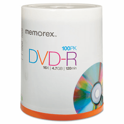 MEM05641 DVD-R Discs, 4.7GB, 16x, Spindle, Silver, 100/Pack By MEMOREX