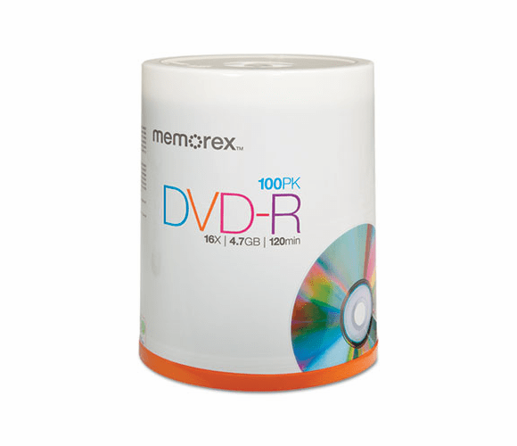MEM05641 DVD-R Discs, 4.7GB, 16x, Spindle, Silver, 100/Pack By MEMOREX