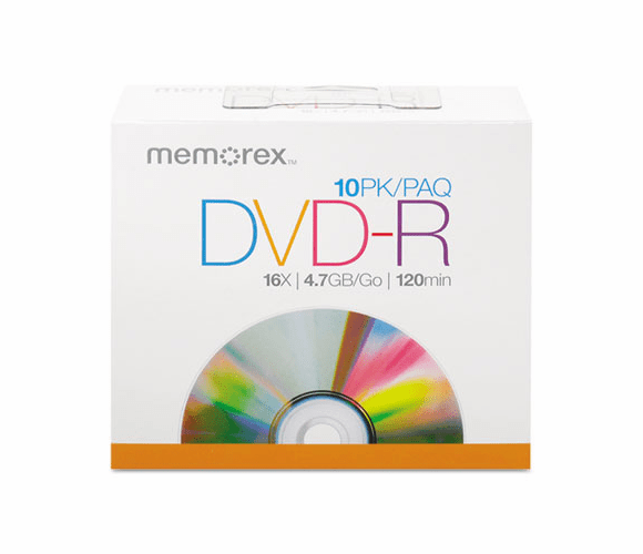 MEM05669 DVD-R Discs, 4.7GB, 16x, w/Slim Jewel Case, Silver, 10/Pack By MEMOREX