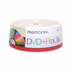 MEM05715 Dual-Layer DVD+R Discs, 8.5GB, 15/Pack By MEMOREX