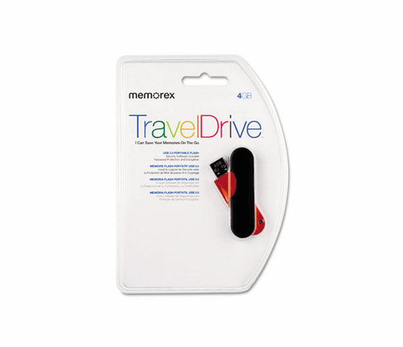 MEM09087 CL TravelDrive USB Flash Drive, 4GB, Orange By MEMOREX
