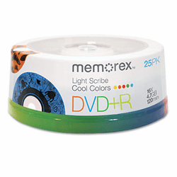MEM97800 DVD+R Recordable Disc LightScribe, 4.7GB, Spindle, 25/Pk By MEMOREX