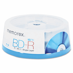 MEM97854 Blu-Ray BD-R Recordable Disc, 25GB, 15/Pk By MEMOREX