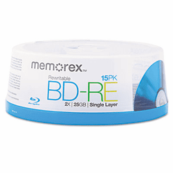MEM97855 Blu-Ray BD-RE Rewriteable Disc, 25GB, 15/Pk By MEMOREX