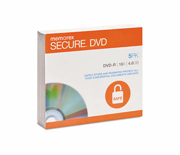 MEM98967 DVD-R, Secure, 4.6GB, Slim Jewel, Silver, 10/Pack By MEMOREX