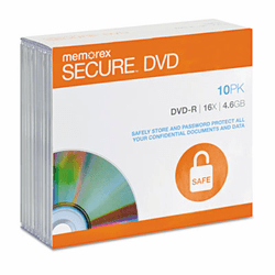 MEM98968 DVD-R, Secure, 4.6GB, Slim Jewel, Silver, 5/Pack By MEMOREX