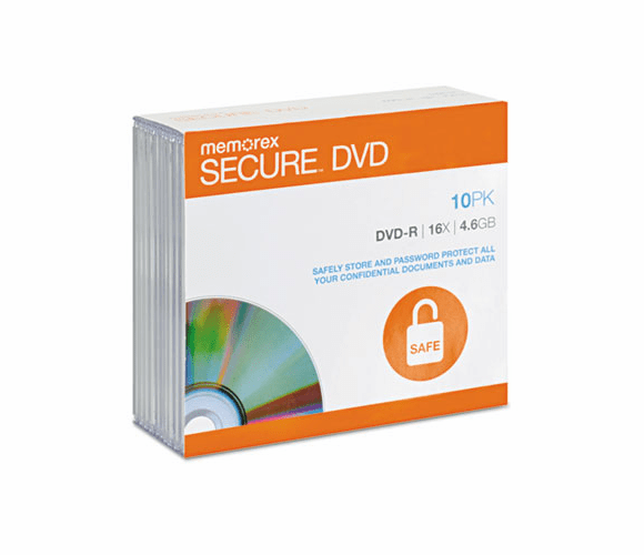 MEM98968 DVD-R, Secure, 4.6GB, Slim Jewel, Silver, 5/Pack By MEMOREX