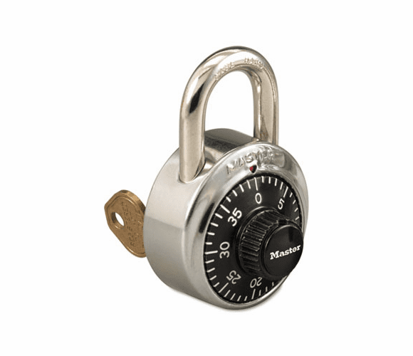 MLK1525 Combination Stainless Steel Padlock w/Key Cylinder, 1-7/8" Wide, Black/Silver By MASTER LOCK COMPANY