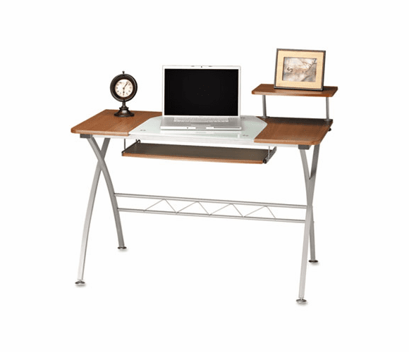 MLN972MEC Eastwinds Vision Computer Desk, 47w x 27d x 34h, Med Cherry with White Glass By MAYLINE COMPANY